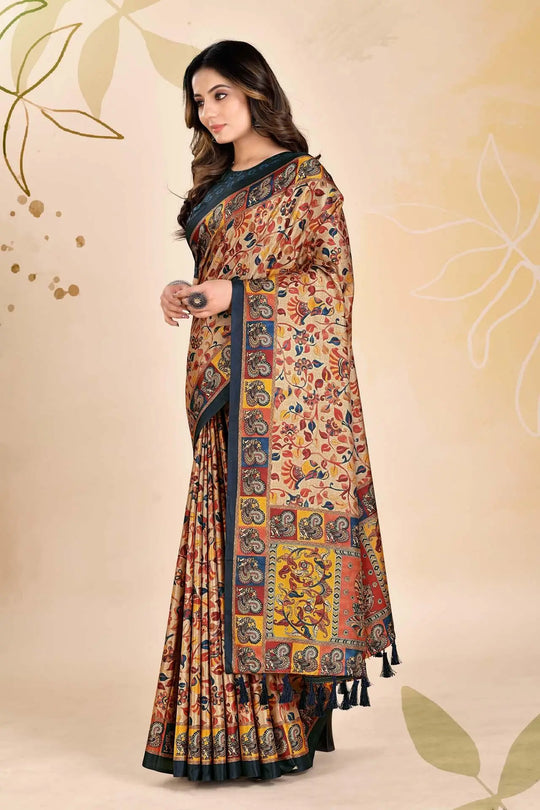Kalamkari digital Printed Saree for woman by Ethnic today.