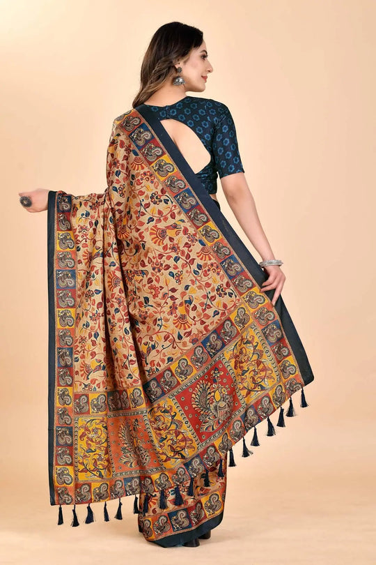 Woman wearing a Kalamkari Manipuri Printed Saree.