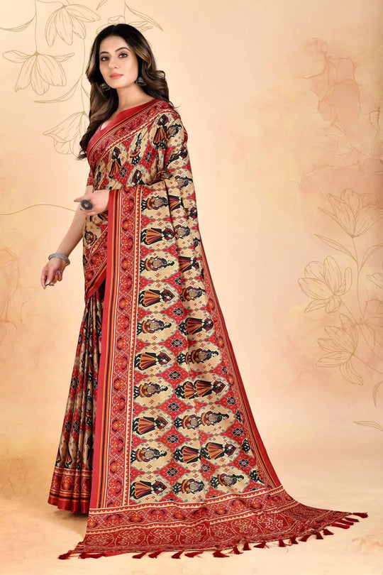 Patola dolles design printed Saree for woman by Ethnic today.