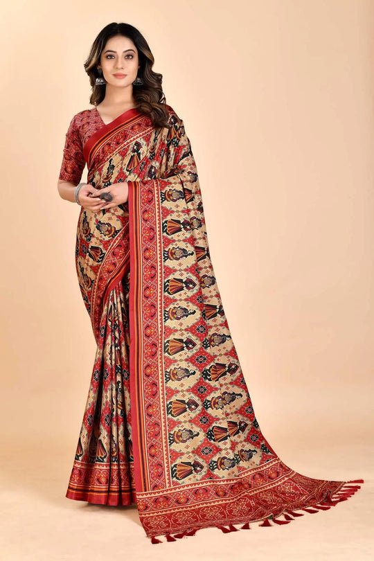 Woman wearing a Patola dolles Manipuri Saree.