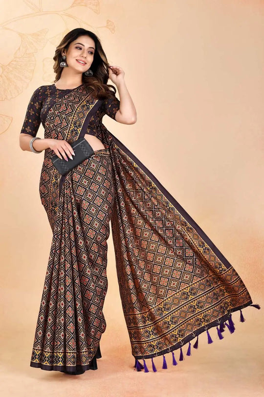 Cube Patola Manipuri printed saree for woman by Ethnic today.