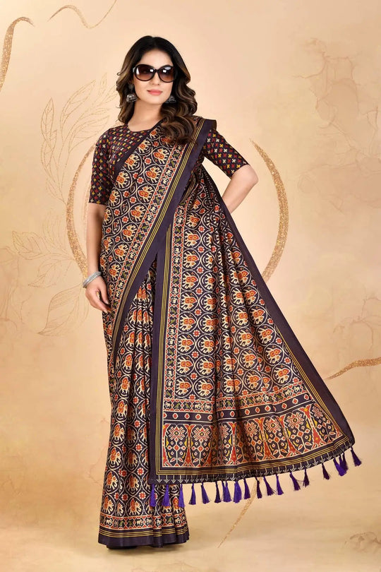 Elephant figer Patola printed Saree for woman by Ethnic today.