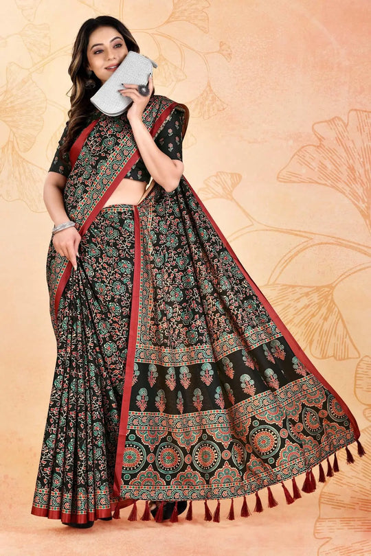 Ajrakh printed Saree for woman by Ethnic today.