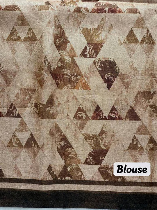 Abstarct Print Saree Blouse in Brown and Beige tones.