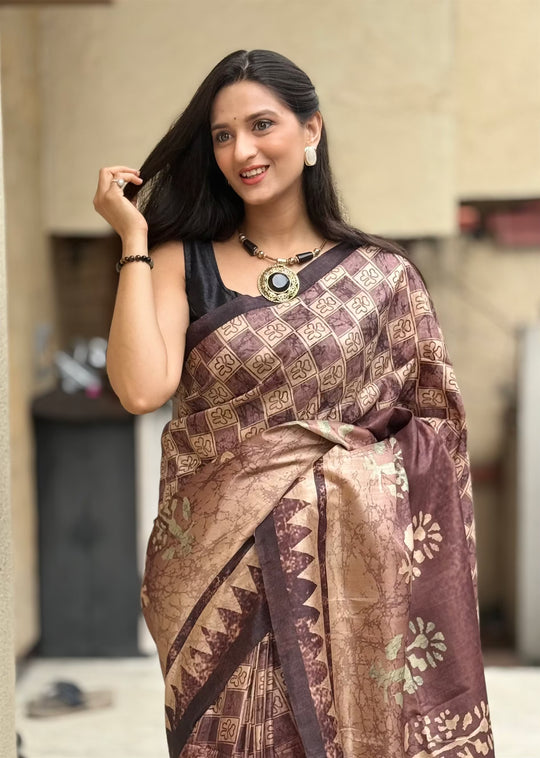 Geometric prints in rich Brown tone for woman by Ethnic Today.
