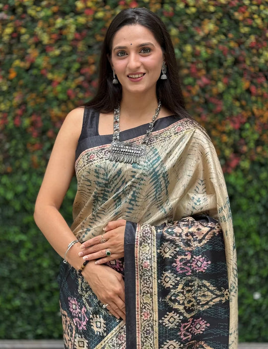 Multicolour Ikkat printed saree for woman by Ethnic Today.