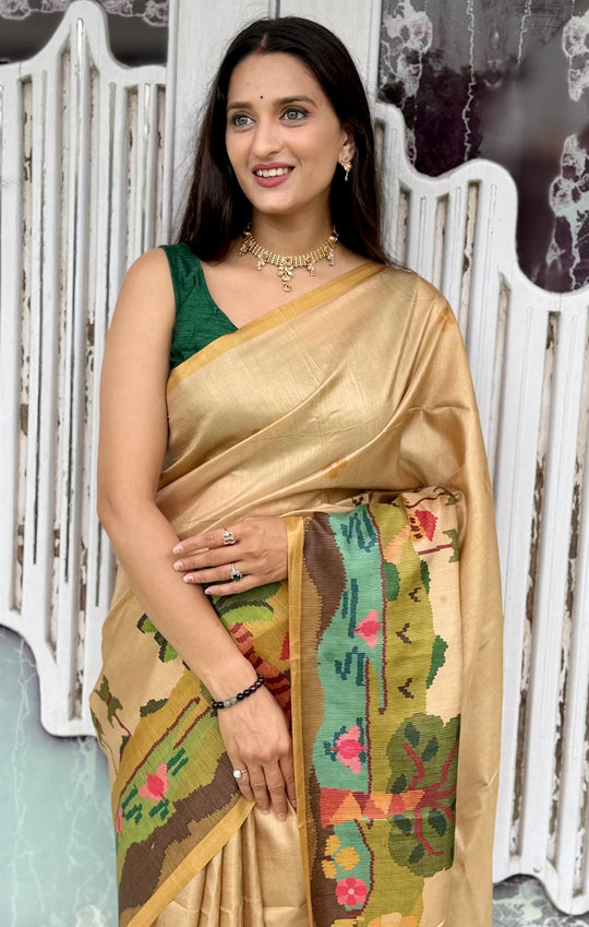 Village garden pattern saree for woman by Ethnic Today.