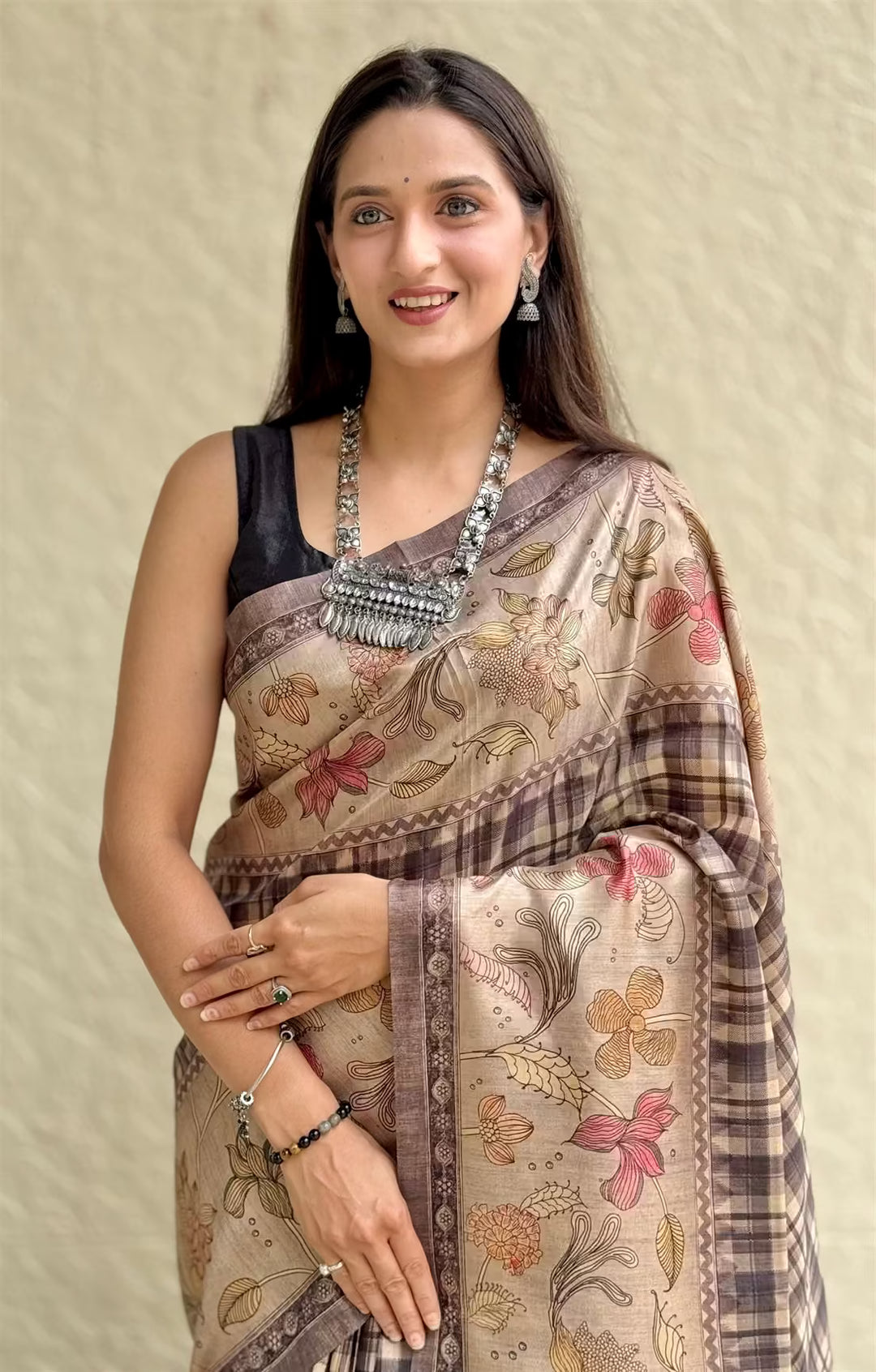 Chex Pattern with Floral Border print saree for woman by Ethnic Today.