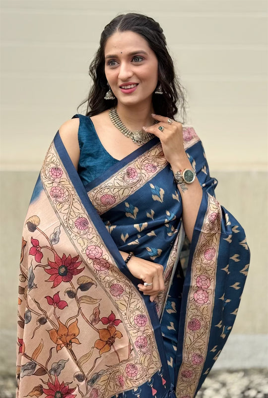 Blue Colour Ikkat Butti saree for woman by Ethnic Today.