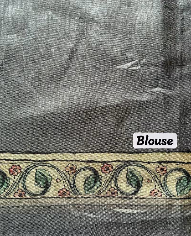 Plain Grey blouse with floral print border.