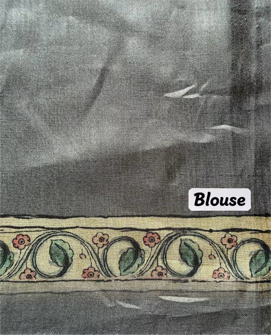Plain Grey blouse with floral print border.