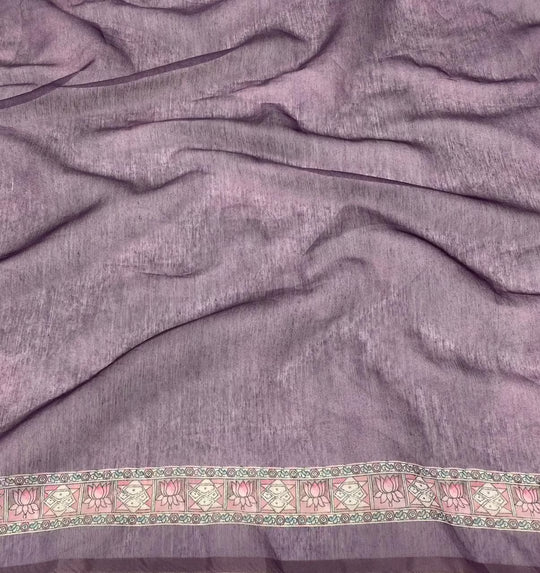 Purple plain blouse with Lotus printed border for woman by Ethnic Today.