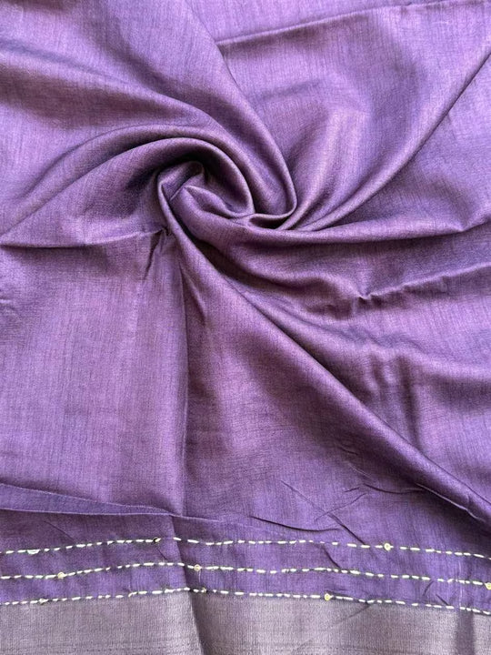 Purple in Katha work with zari border by Ethnic Today.