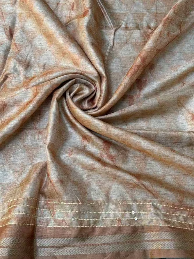 Mustard color blouse fabric with Katha work by Ethnic Today.