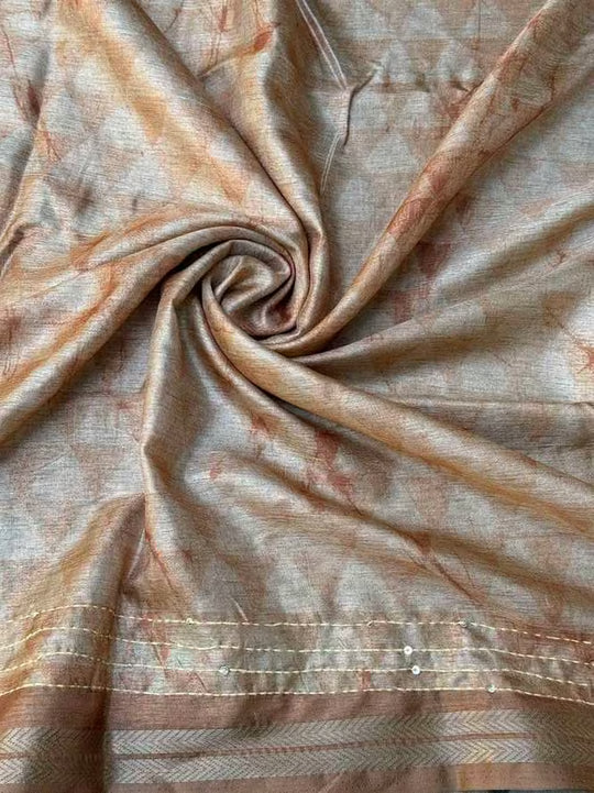 Mustard color blouse fabric with Katha work by Ethnic Today.