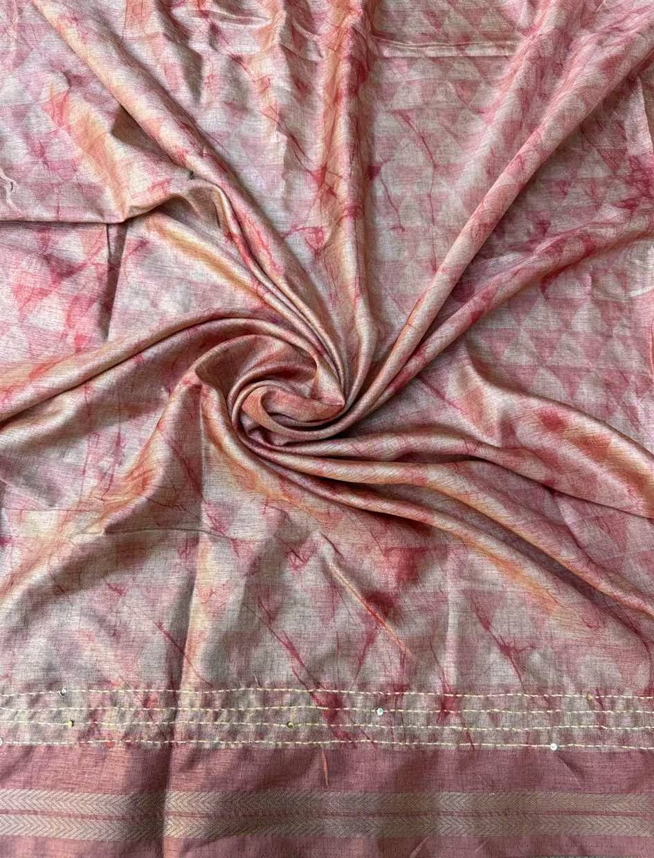 Rosewood Pink Katha work Blouse fabric by Ethnic Today.