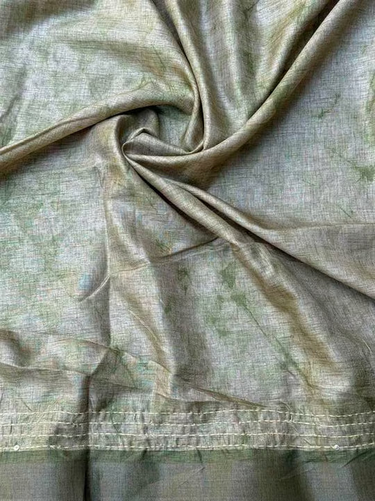 Olive Green Katha Work Blouse fabric by Ethnic Today.