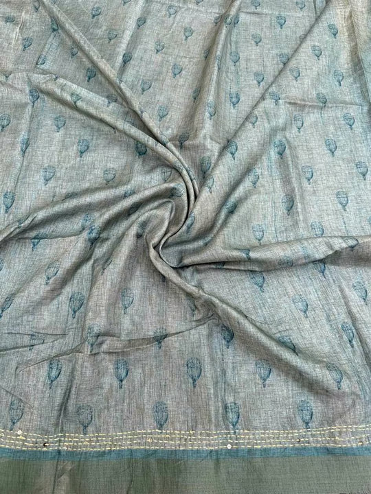 Aqua Cyan Katha work blouse fabric by Ethnic Today.
