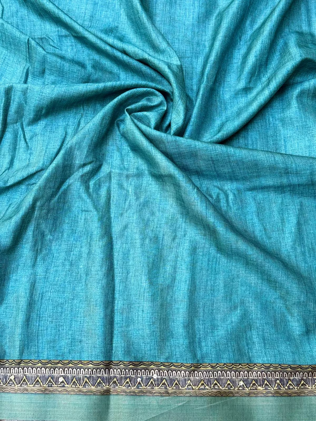 Sea Blue blouse fabric with katha work border by Ethnic Today.