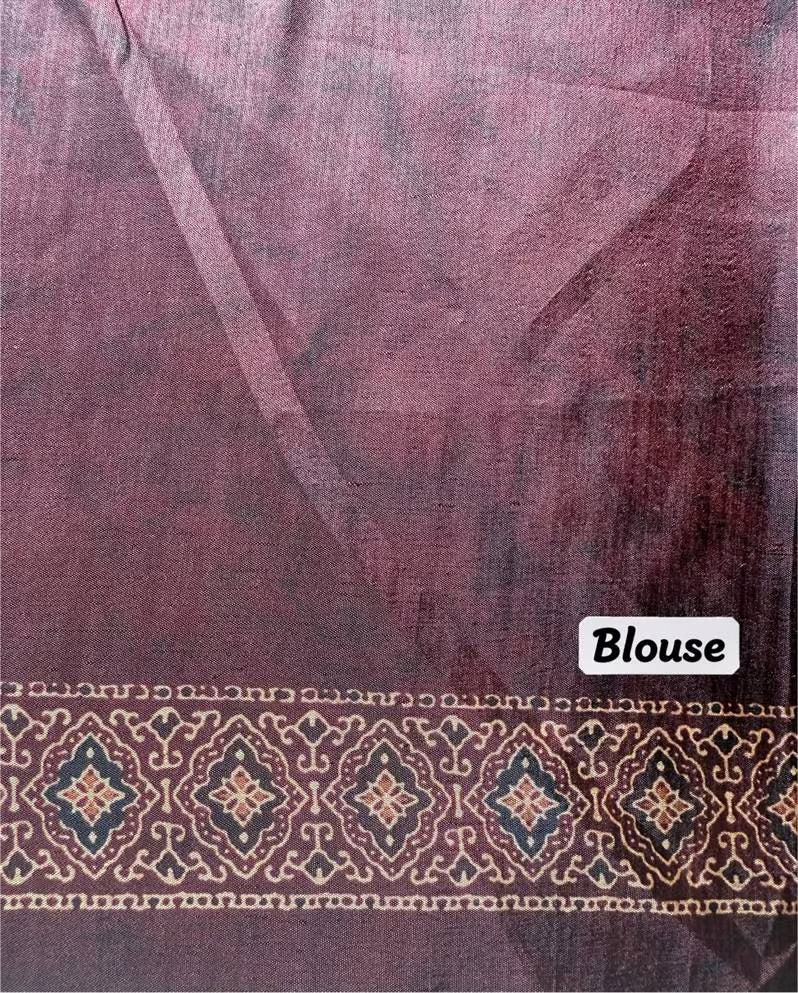 Plain Maroon blouse with printed border.