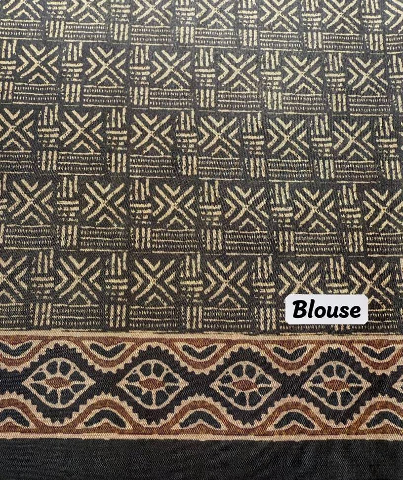 Geometric print blouse with printed border.