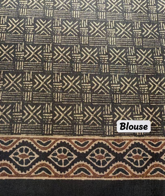 Geometric print blouse with printed border.