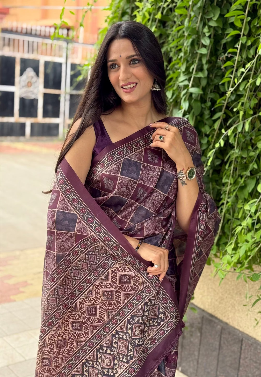 Ajrakh pattern with Traditional Block inspired motifs for woman by Ethnic Today.