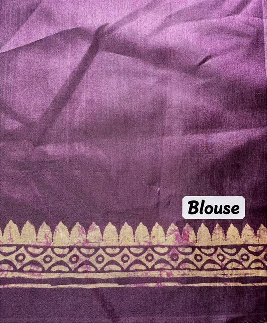 Solid Purple blouse with Beige colour printed border.