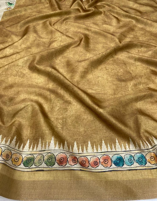 Golden Blouse with printed border for woman by Ethnic Today.