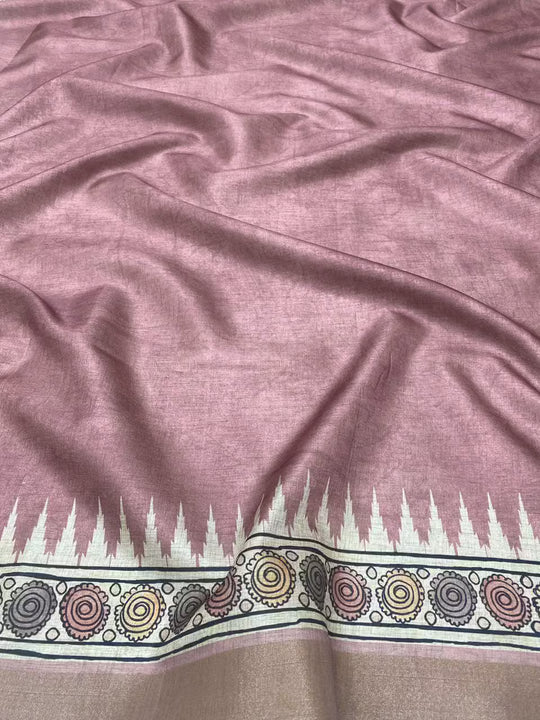 Rust pink blouse with Temple print border for woman by Ethnic Today.