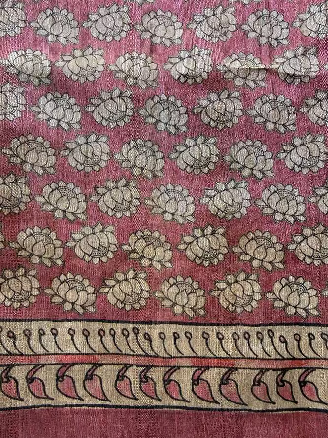 Beige Floral printed blouse in pink colour base for woman.