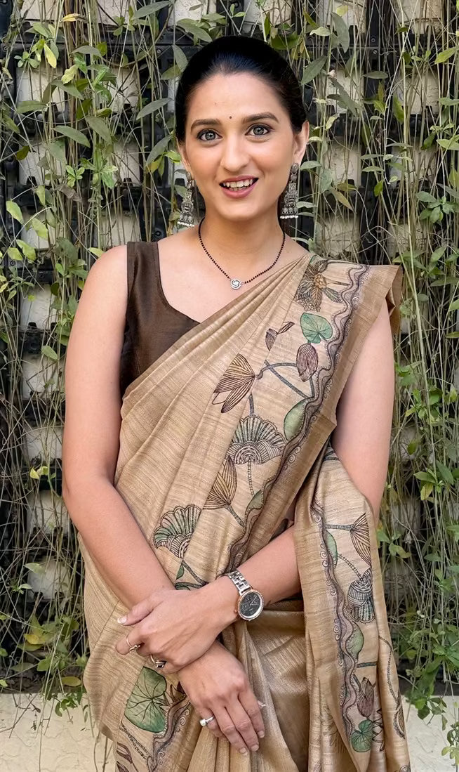 Water Lotus Garden print saree for woman by Ethnic Today.