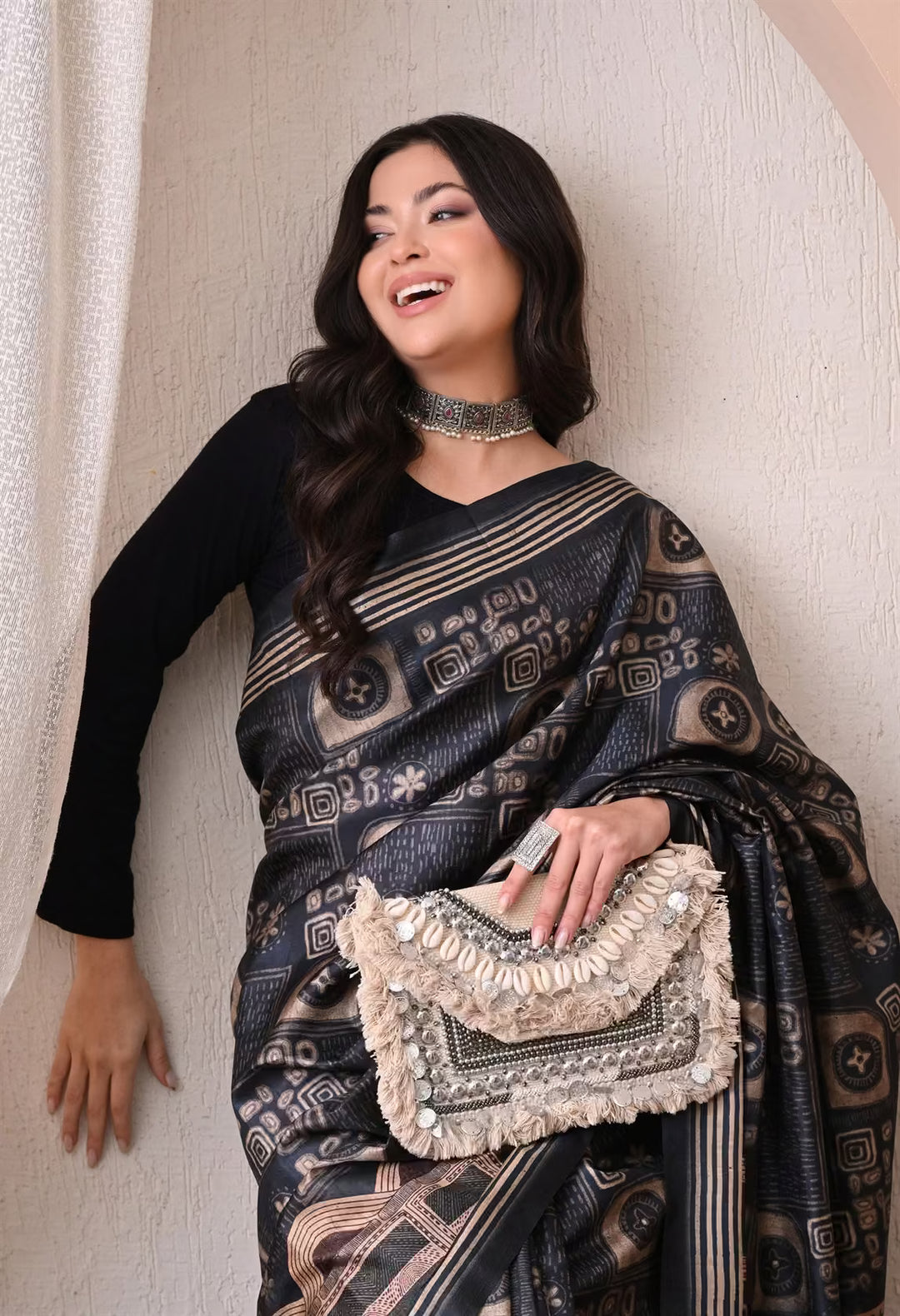 Batik Print in Navy Blue saree for woman by Ethnic Today.