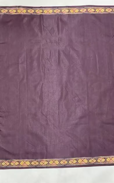 Plain Purple Blouse with printed Yellow tone border.