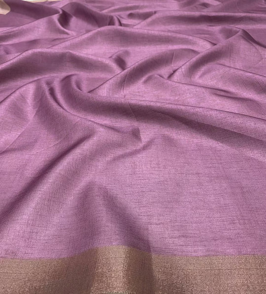 Rose Gold plain fabric with Zari border for woman by Ethnic Today.