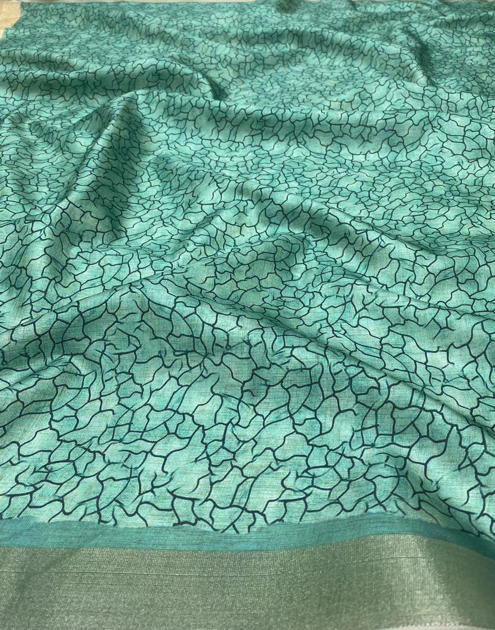 Printed Blouse in Teal Green color with Zari border for woman by Ethnic Today.