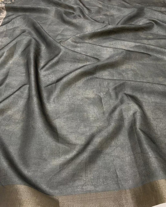 Grey unstitched blouse for women with zari border by Ethnic Today.