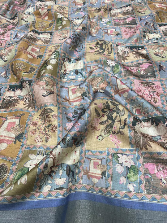 Blue printed unstiched blouse piece for woman by Ethnic Today.