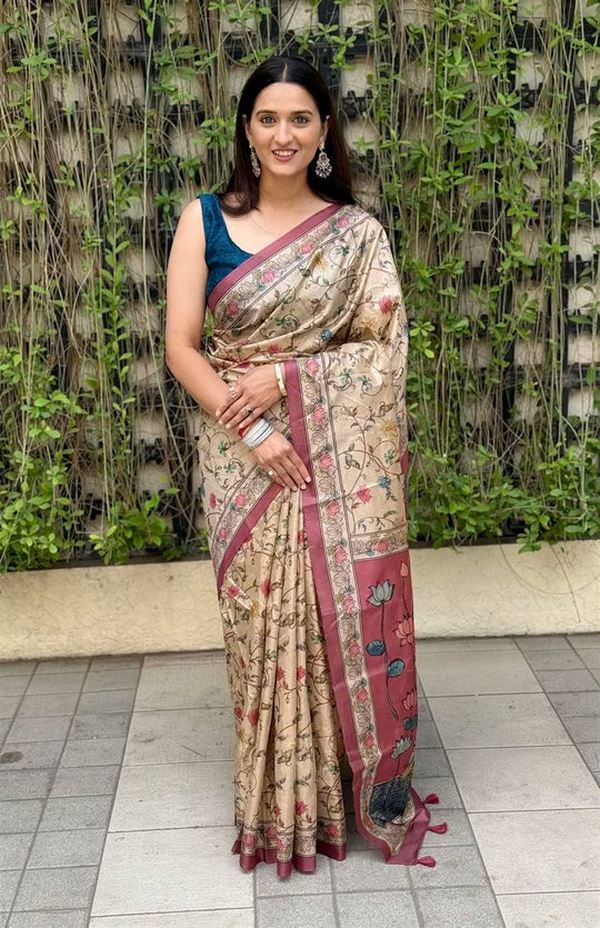 Woman wearing Divine Lotus Pallu Chanderi Silk Saree by Ethnic Today.