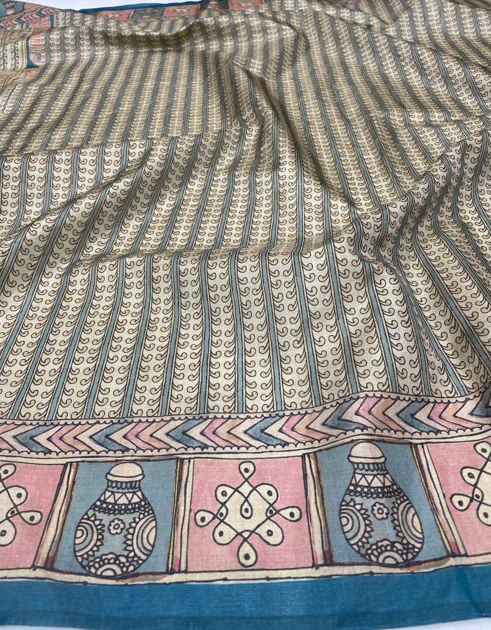 Printed blouse in Blue and Cream color for woman by Ethnic Today.