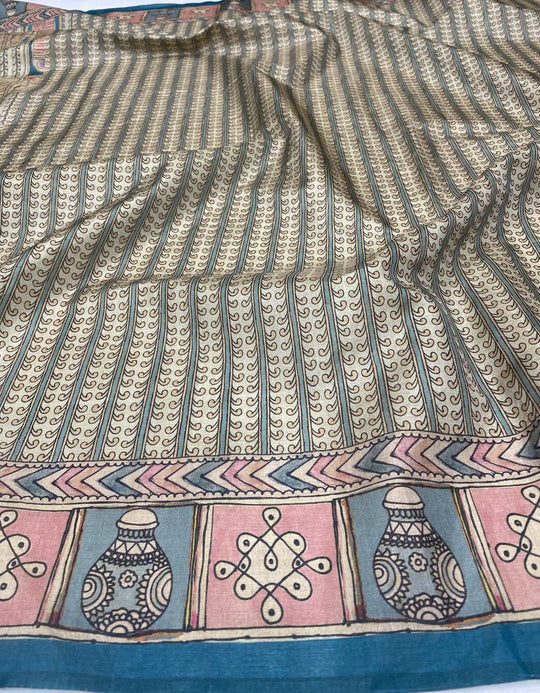 Printed blouse in Blue and Cream color for woman by Ethnic Today.