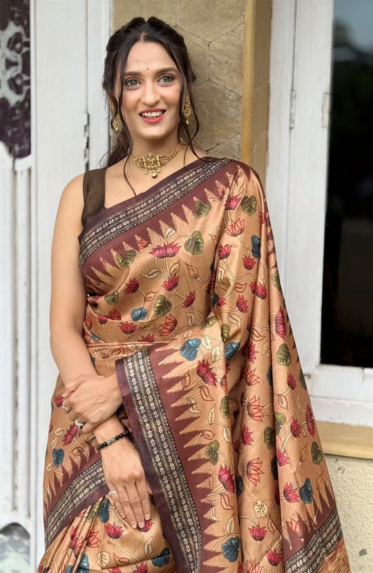 Kalamkari printed Saree for Woman by Ethinic Today.