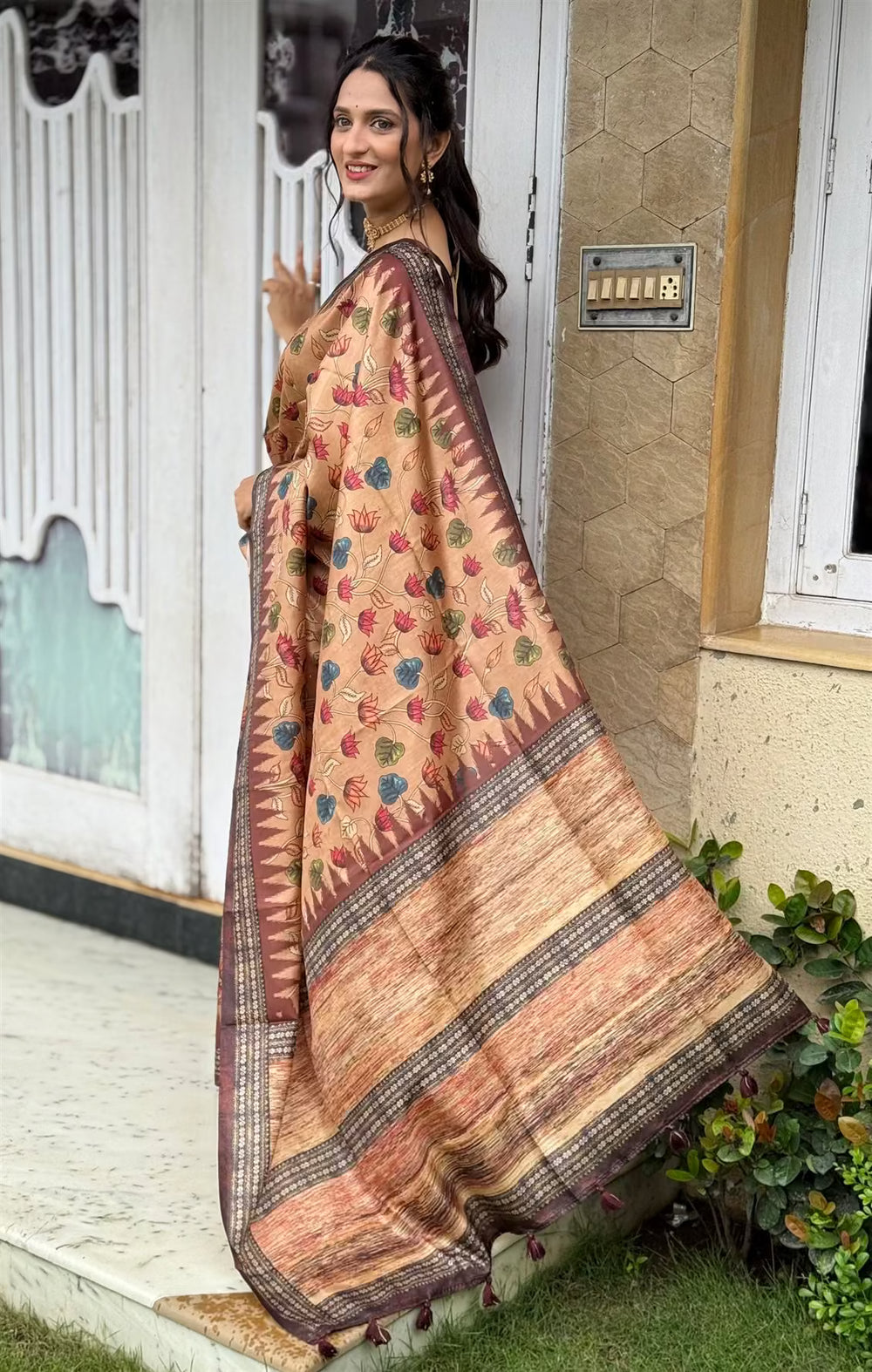 Kalamkari Printed pallu Saree for Woman.