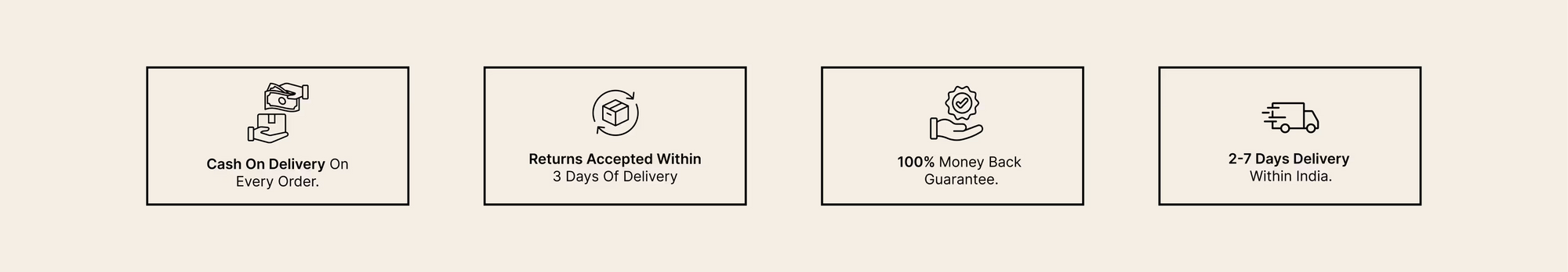 Four icons with text on a beige background, representing delivery options.