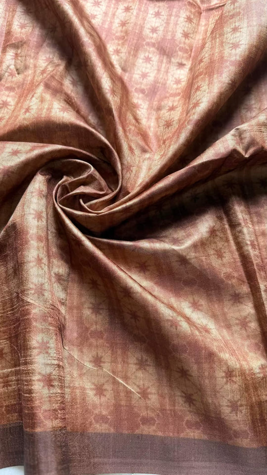 Copper printed unstiched Blouse with Brown solid border by Ethnic Today.