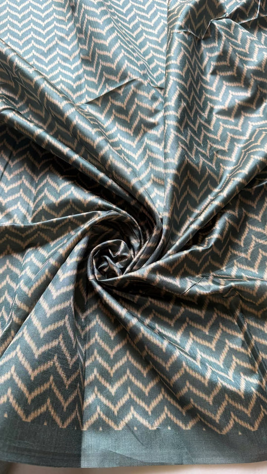Chevron print Teal blue blouse fabric with solid border by Ethnic Today.