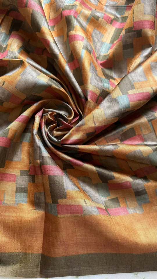 Saree blouse fabric in abstract print with solid border print.