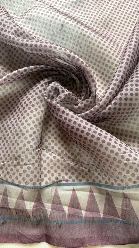 Polka dot printed blouse fabric with temple border for woman.