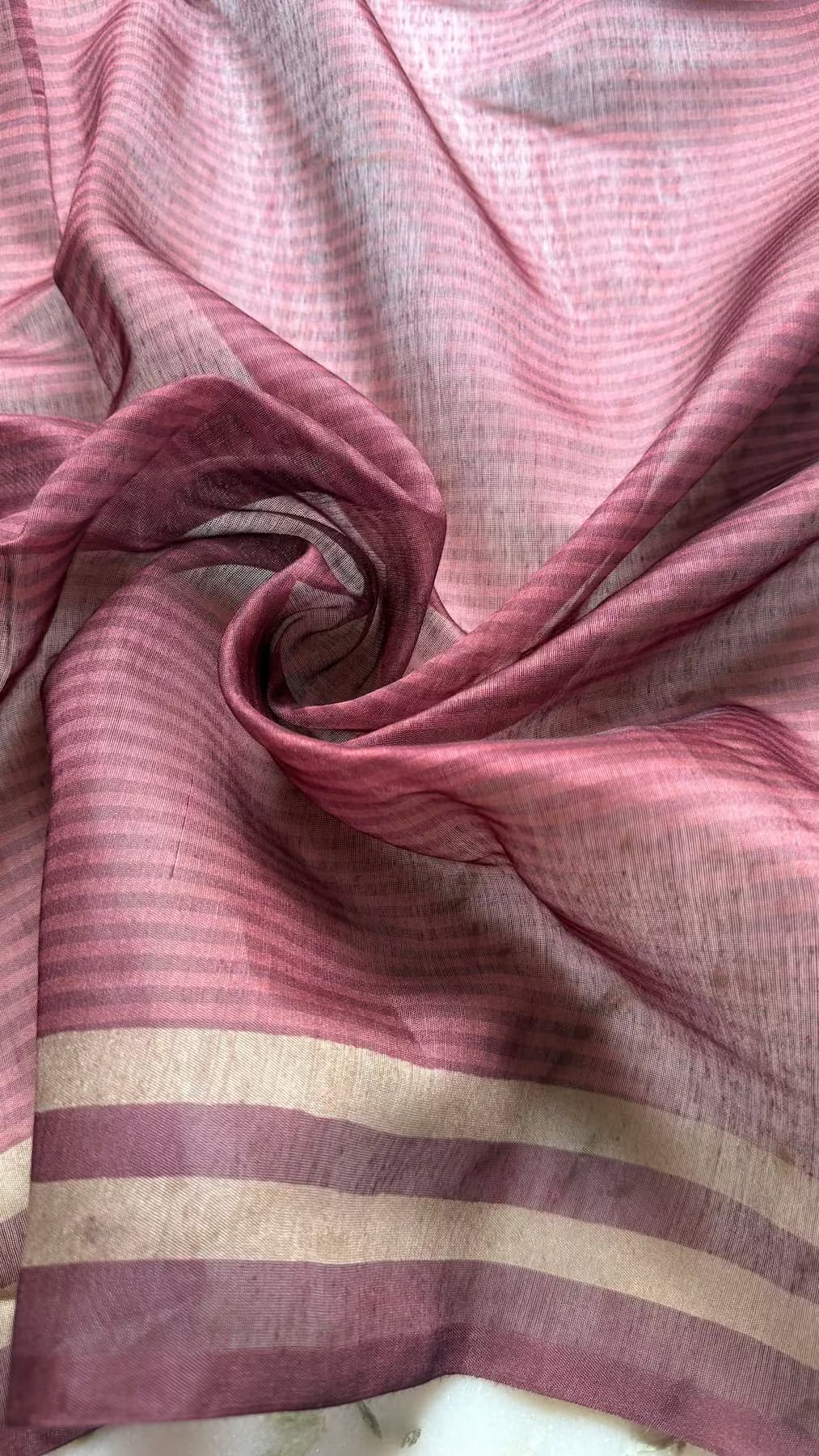 Deep wine striped chanderi silk blouse fabric.
