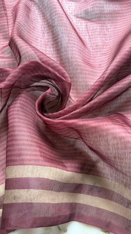 Deep wine striped chanderi silk blouse fabric.